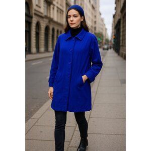 Vintage Misty Harbor Royal Blue Trench Coat 8P Wool Blend Urban 80s Corpcore